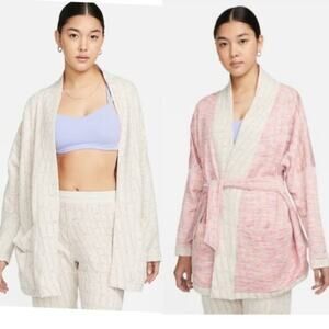 Nike Yoga Therma-FIT Luxe Reversible Sweater Cardigan Coat Pink‎ White 3X new!